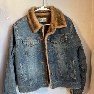 Marvin Richards Denim Jacket with Brown Faux Fur Trim